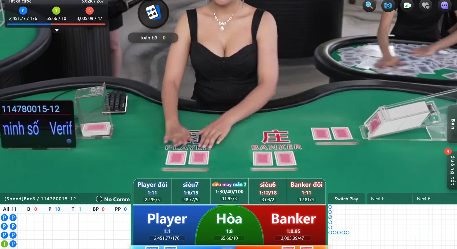Bàn Baccarat Live tại khu vực casino TM68